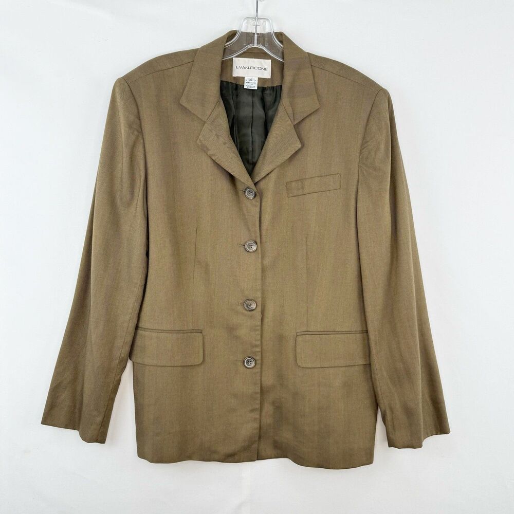 Vintage Blazer Jacket Evan Picone Size 16 Greenish Brown